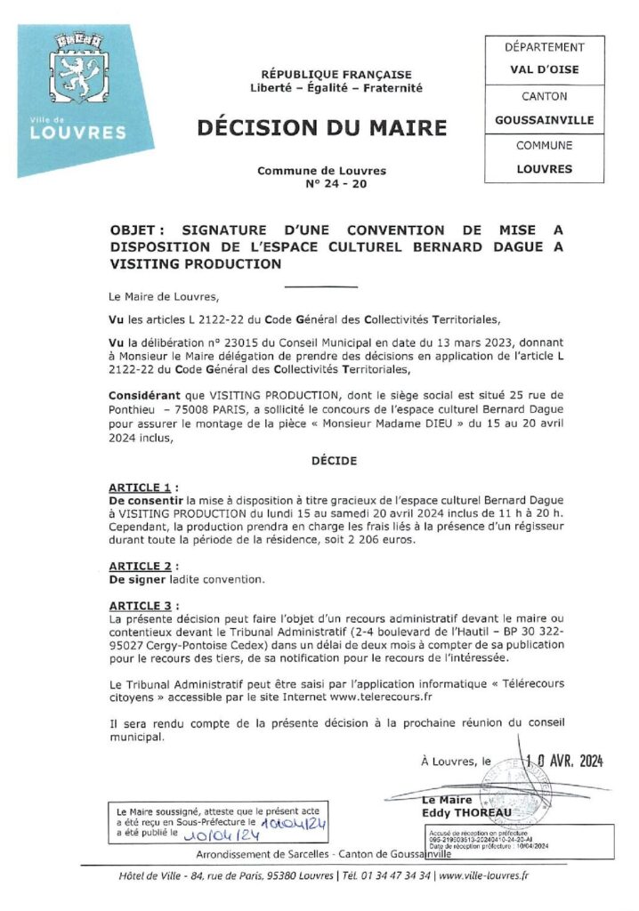 Image du document Décision du maire n° 24-20-MISE A DISPOSITION DE LECBD RESIDENCE MONSIEUR DIEU MADAME DIEU