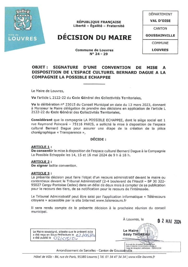 Image du document Décision du maire n° 24-29-SIGNATURE CONVENTION MAD TRANSPARENCE